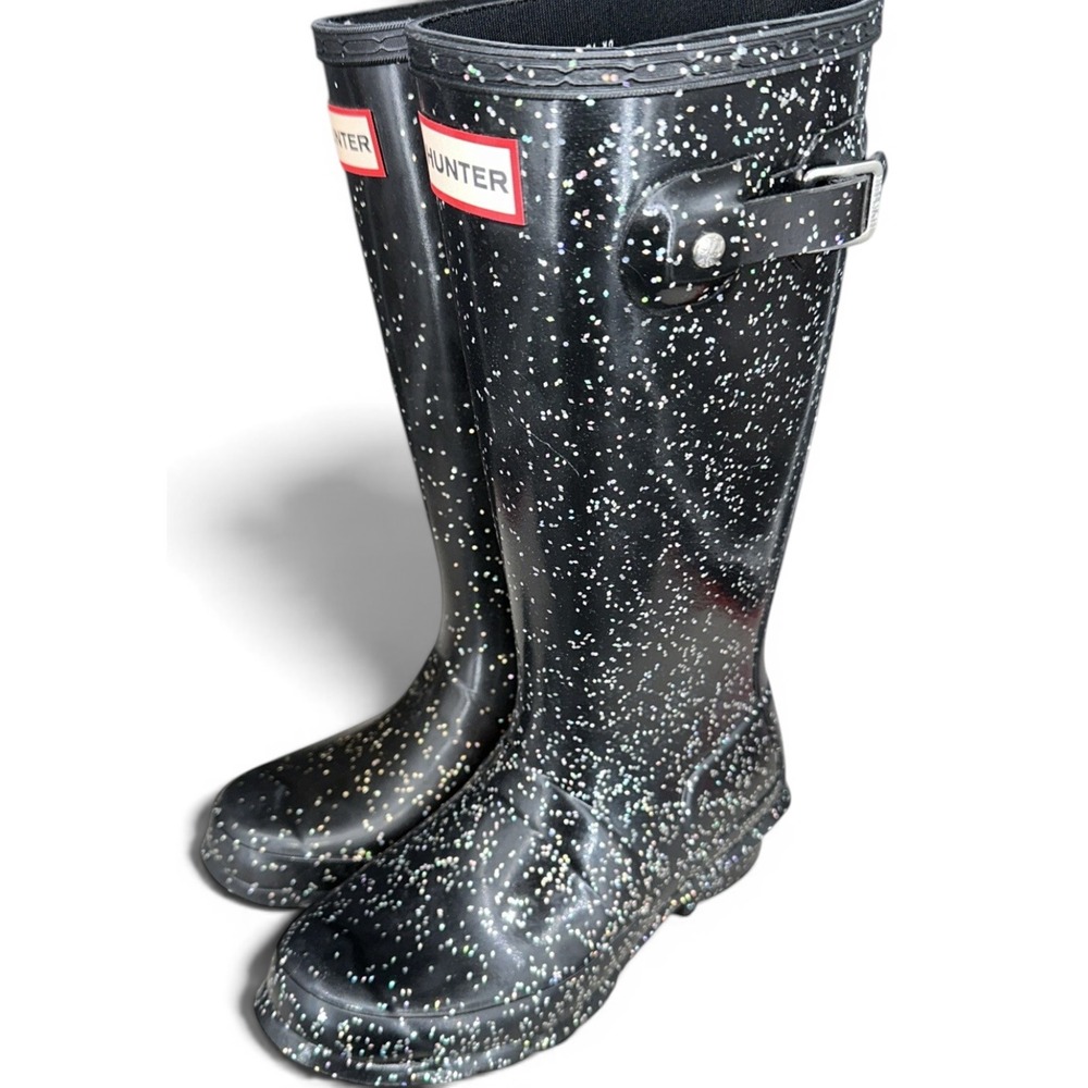 Hunter Kids Giant Glitter Rain Boots Black Sparkle US 1B/2G JFT6075RGT